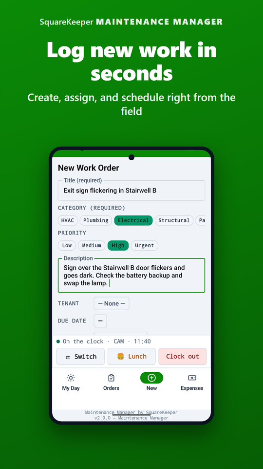 Log new work in seconds - create, assign, and schedule right from the field