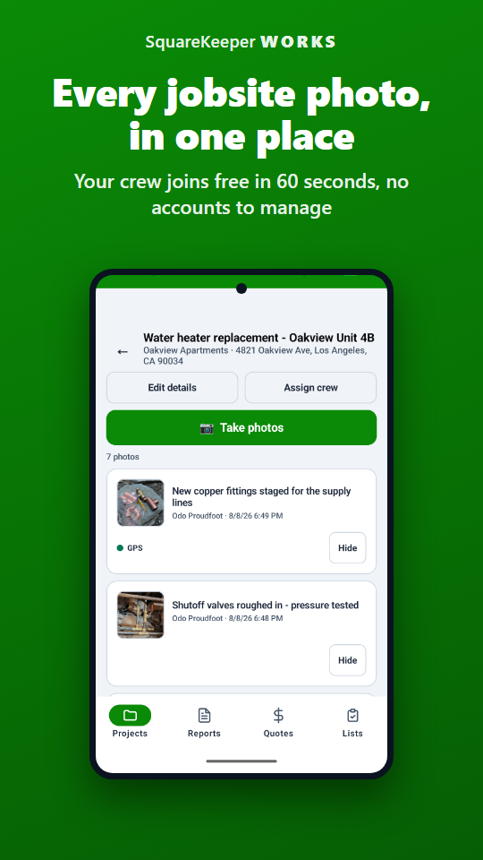 Every jobsite photo in one place - a job photo feed in the app