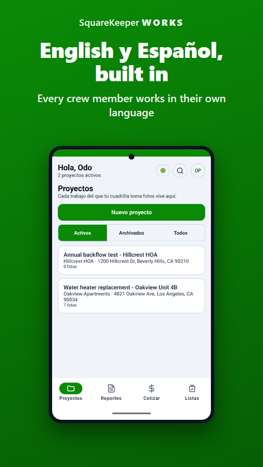 English and Spanish built in - the app running in Spanish