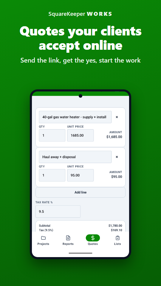 Quotes your clients accept online - the quote builder with line items