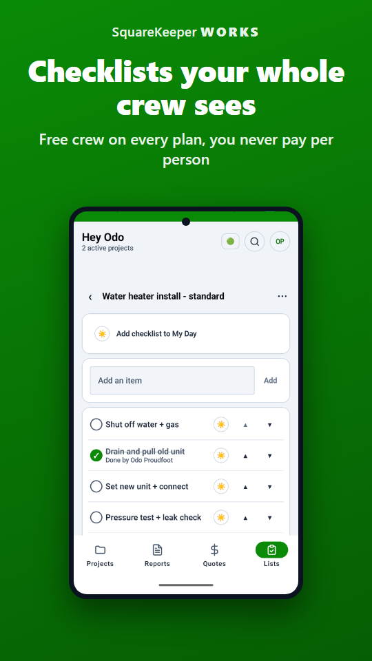 Checklists your whole crew sees - a company checklist in the app